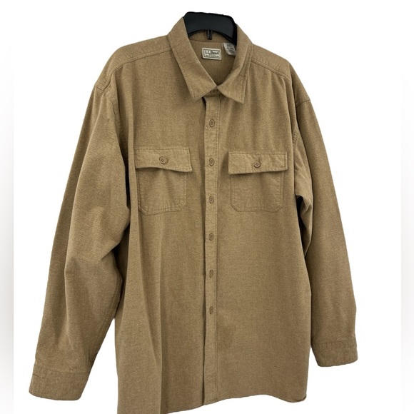 LL Bean Shirt Adult  XXL Tan Flannel Shacket Regular Fit Heavyweight - Picture 2 of 7